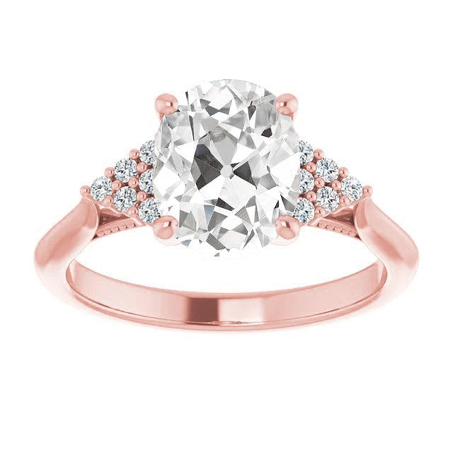 Rose Gold Engagement Real Oval Old Mine Cut Diamond Ladies Ring 6.50 Carats