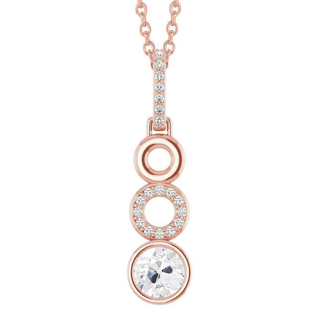 Rose Gold Genuine Diamond Pendant Bezel Set Round Old Miner 2 Carats