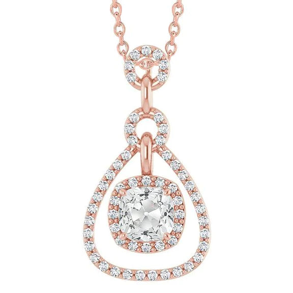 Rose Gold Halo Genuine Diamond Pendant Round & Cushion Old Miner 4 Carats