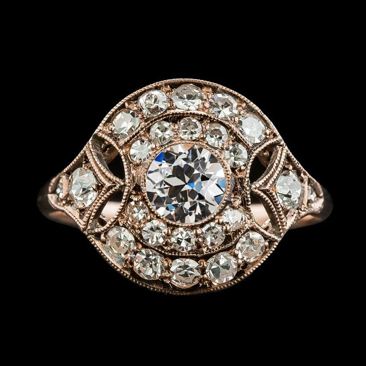 Rose Gold Halo Ring Vintage Style Old Mine Cut Natural Diamonds 4.50 Carats