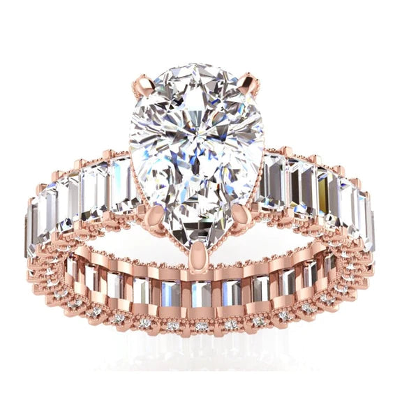 Rose Gold Pear Real Diamond Engagement Ring 5.85 Carats