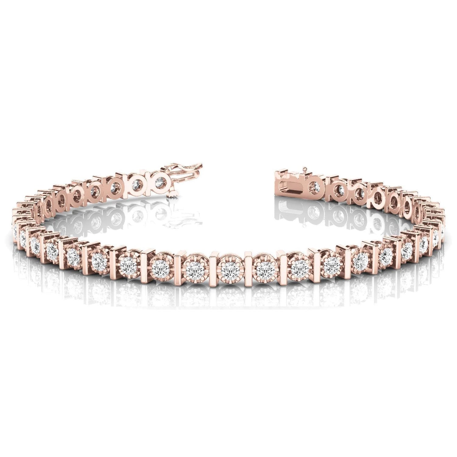 Rose Gold 14K Round Lab Grown Diamonds 8 Carats Tennis Bracelet