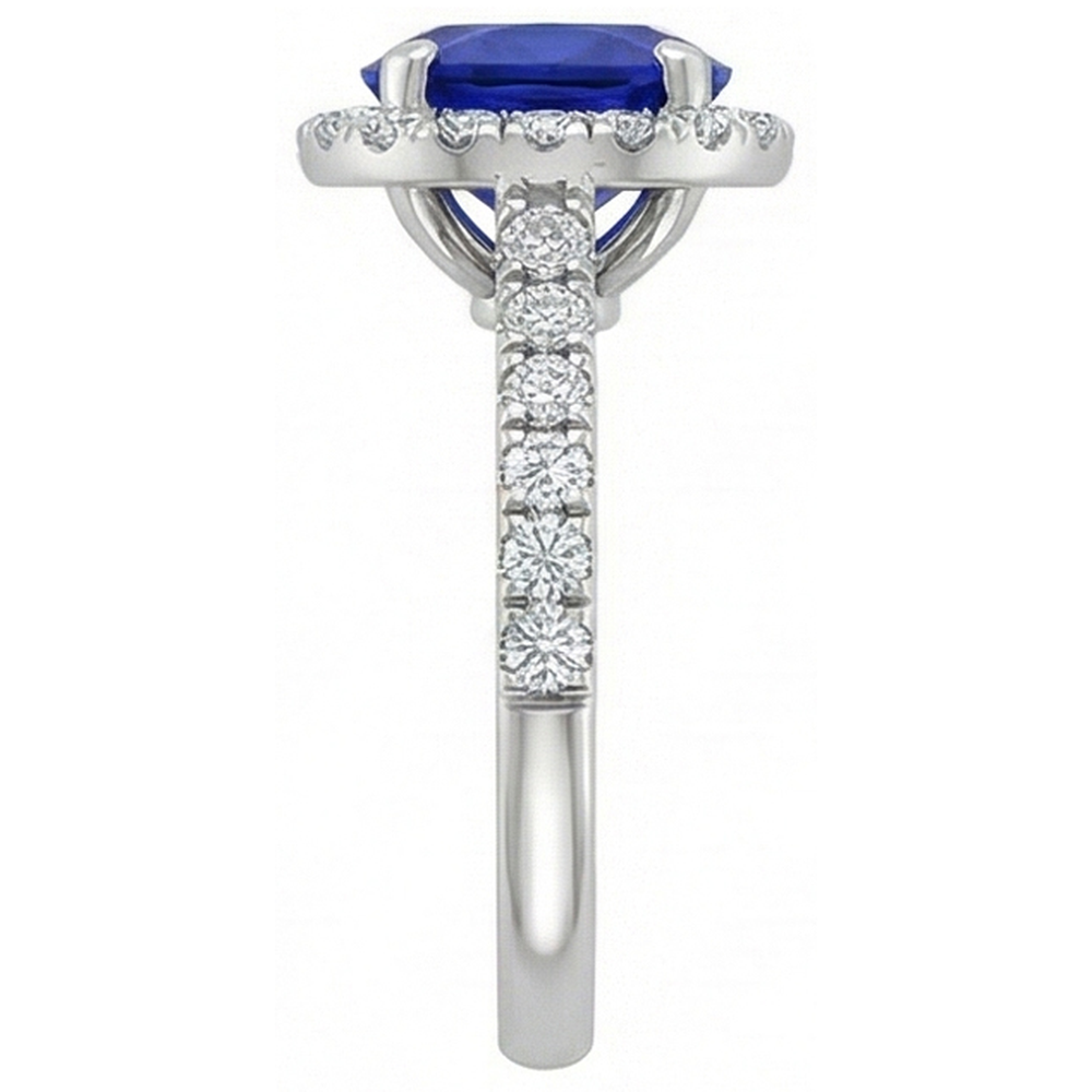 Round 2.50 Carats Blue Sapphire With Natural Earth Mined Diamond Ring White Gold 14K