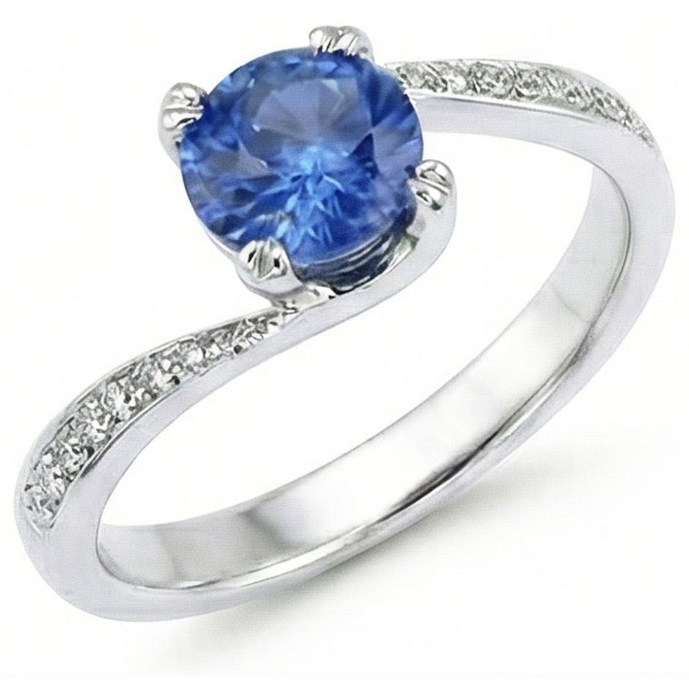 Round Brilliant Cut 2.50 Ct Sri Lanka Sapphire Natural Earth Mined Diamond ( Not Lab Grown ) Ring White Gold