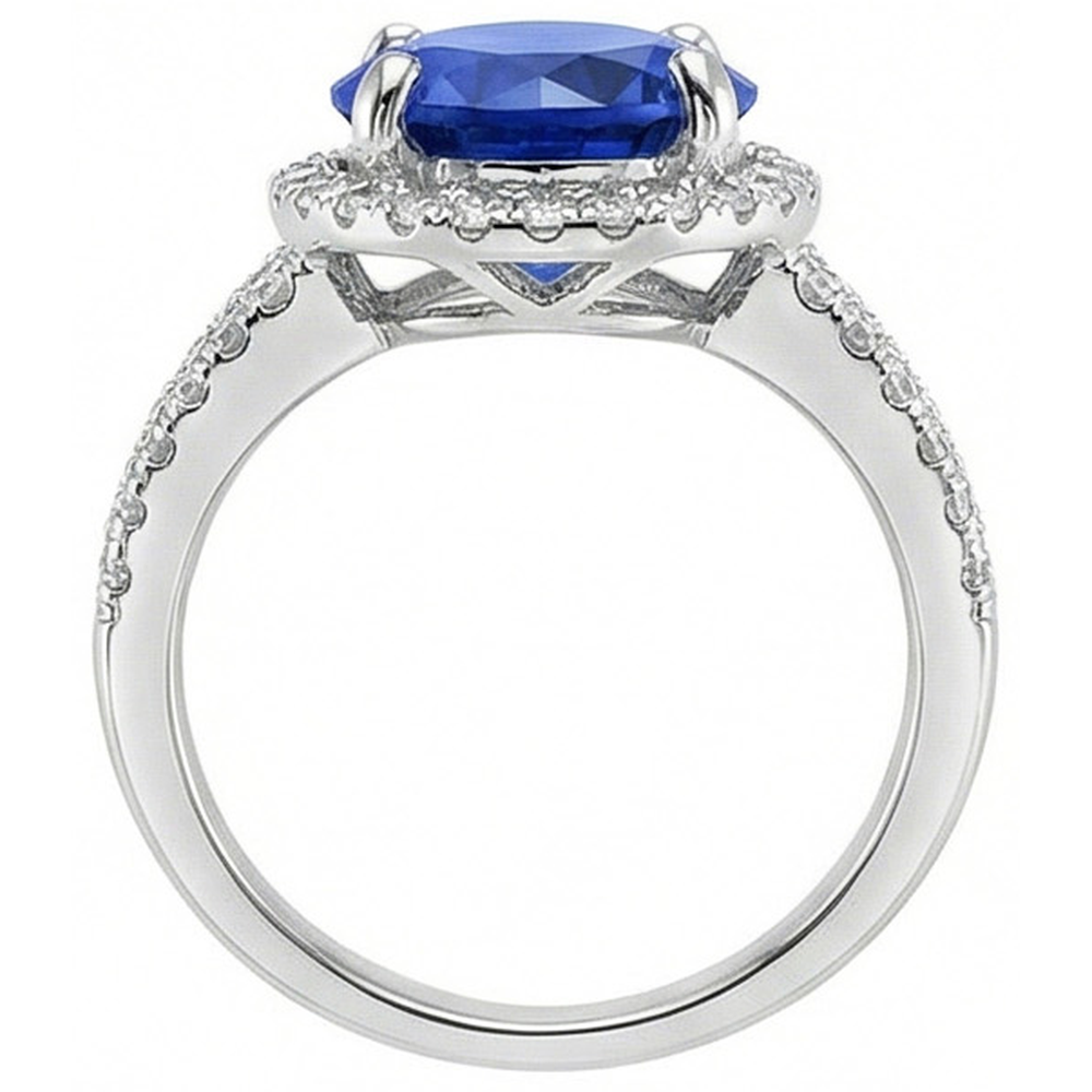 natural round sapphire 4.15ct ring profile view