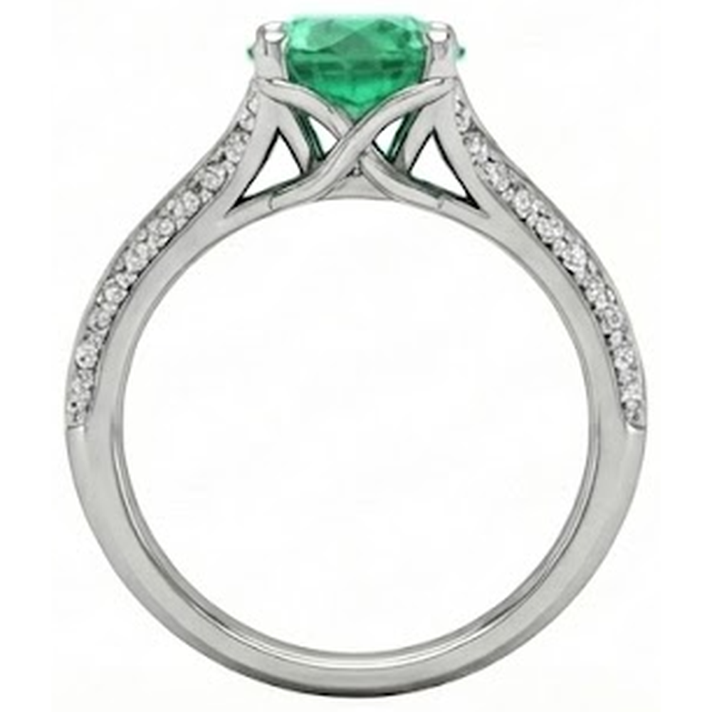Round Cut 3.20 Ct. Green Emerald And Natural Earth Mined Diamond ( Not Lab Grown )s Wedding Ring Gold White 14K