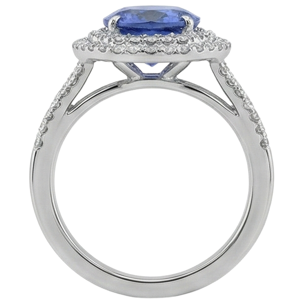 natural round tanzanite 4.20ct ring on white background
