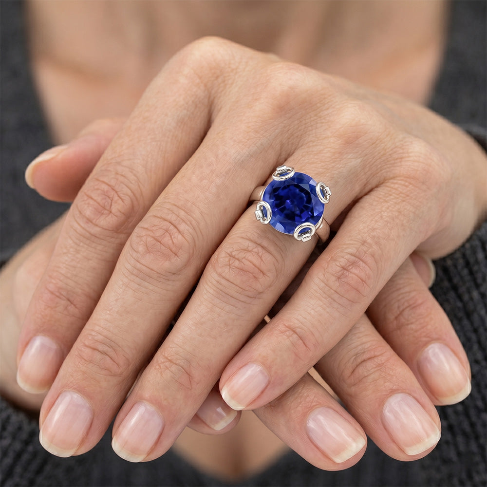 Round Cut Ceylon Sapphire Solitaire Ring 7.01 Ct. White Gold 14K