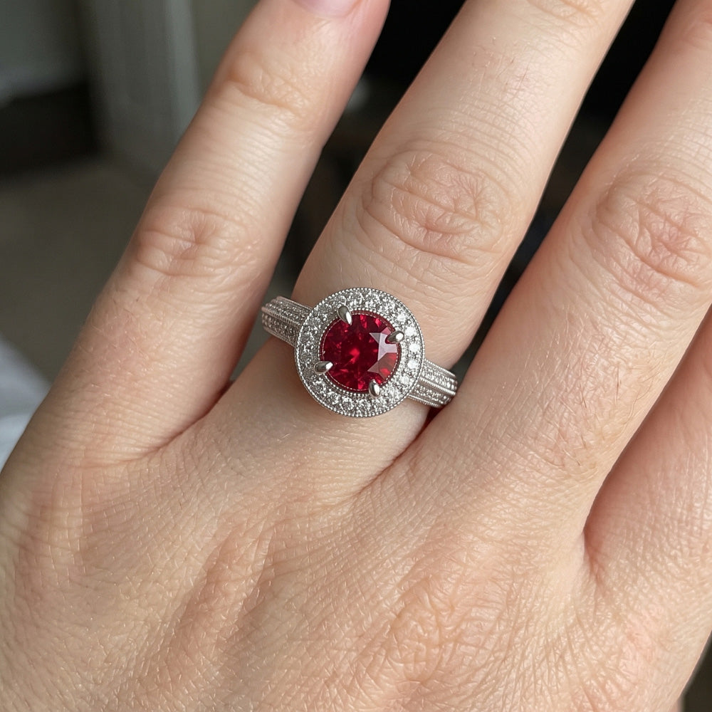 Round Cut Red Sapphire Natural Earth Mined Diamond ( Not Lab Grown ) Ring White Gold Jewelry 1.5 Carats