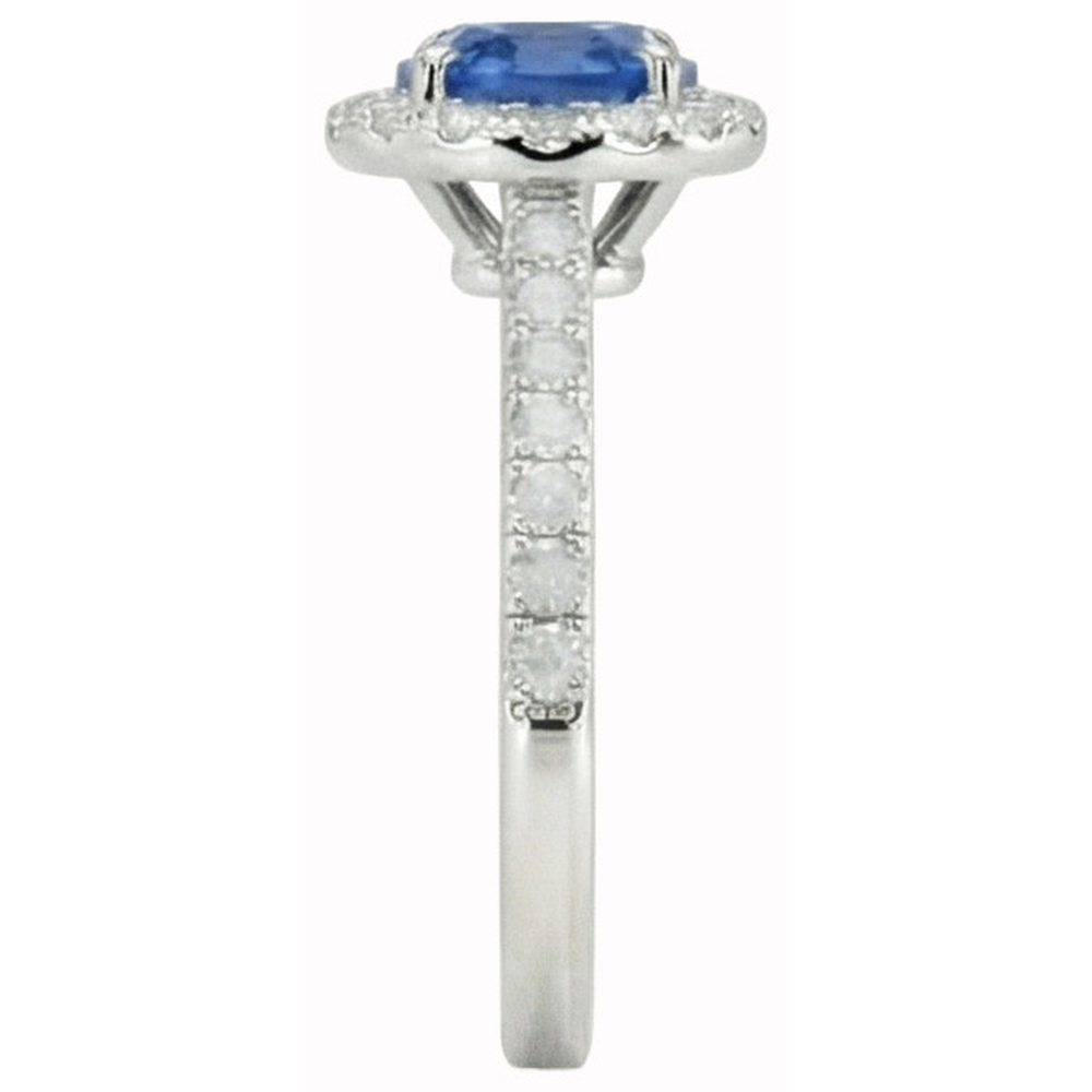 Round Cut Sri Lankan Sapphire Halo Natural Earth Mined Diamond ( Not Lab Grown ) Ring White Gold 14K