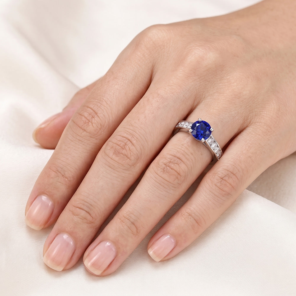 Round Engagement Ring Sapphire 2 Carats Channel Set Natural Earth Mined Diamond ( Not Lab Grown )s