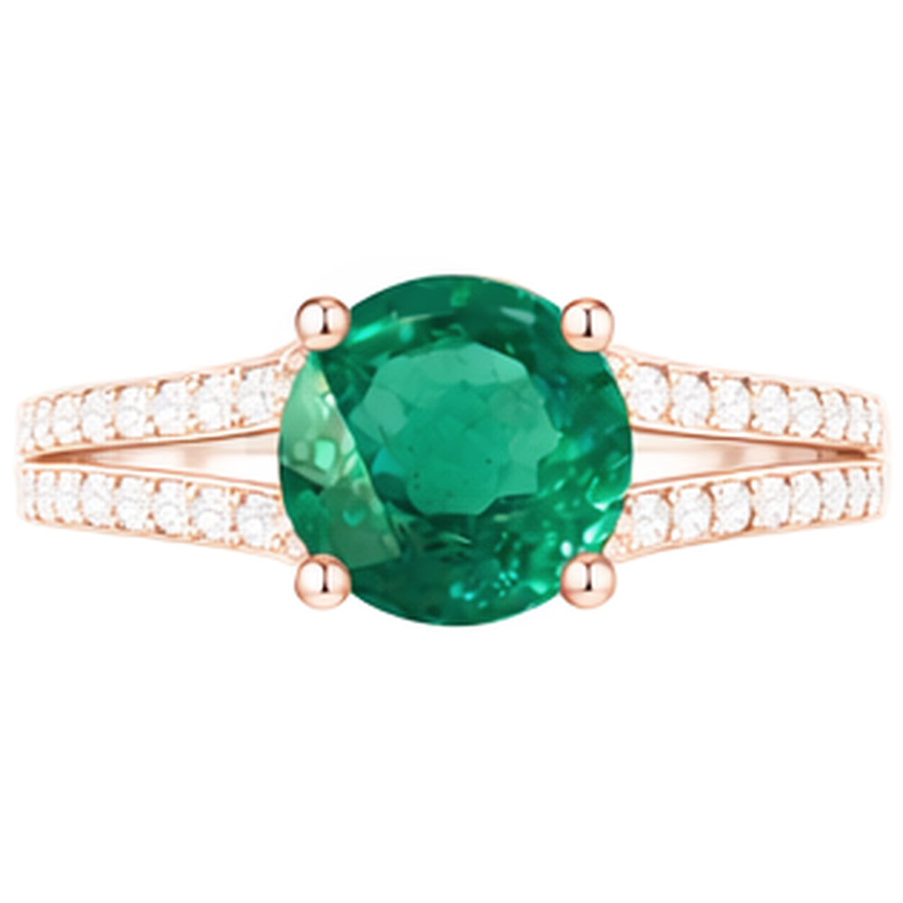 Round Hidden Halo Green Emerald & Natural Earth Mined Diamond ( Not Lab Grown ) Engagement Ring