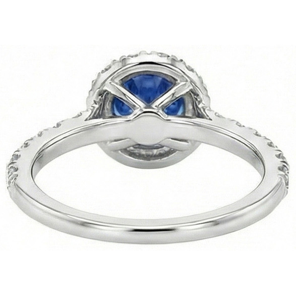 Round Natural Earth Mined Diamond ( Not Lab Grown ) Engagement Ring Halo Ceylon Sapphire Jewelry 3.50 Carats