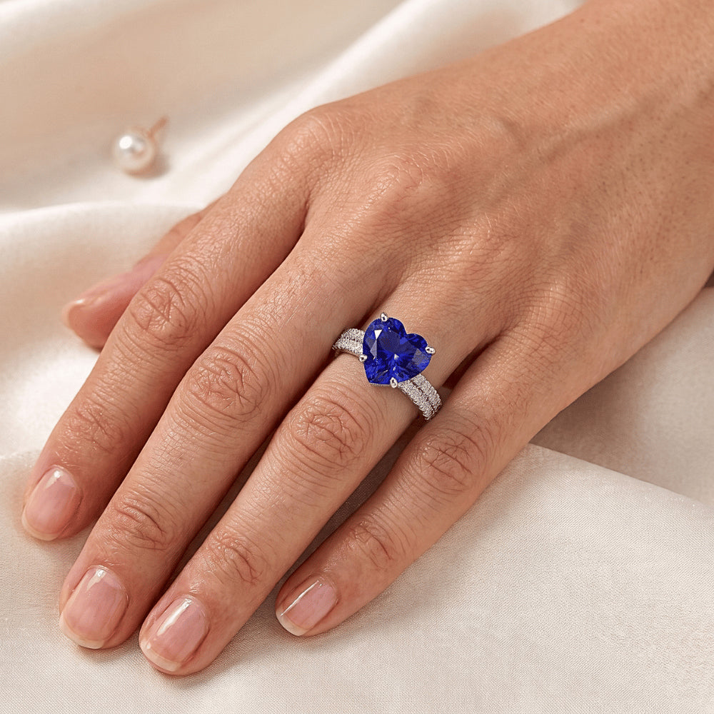 Round Natural Earth Mined Diamond ( Not Lab Grown ) And Ceylon Sapphire Engagement Ring 4.50 Carats Gold 14K