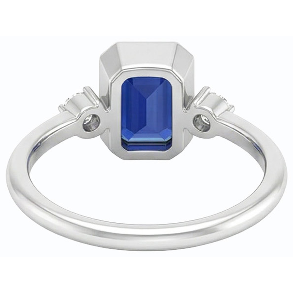 Round Natural Earth Mined Diamond ( Not Lab Grown ) Bezel Set Blue Sapphire Ring 1.75 Carats Tapered Shank
