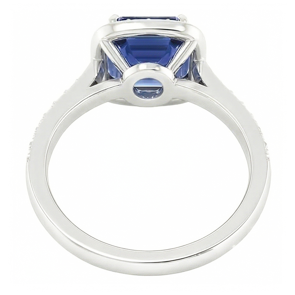 Round Natural Earth Mined Diamond ( Not Lab Grown ) Halo Asscher Blue Sapphire Engagement Ring 1.75 Carats
