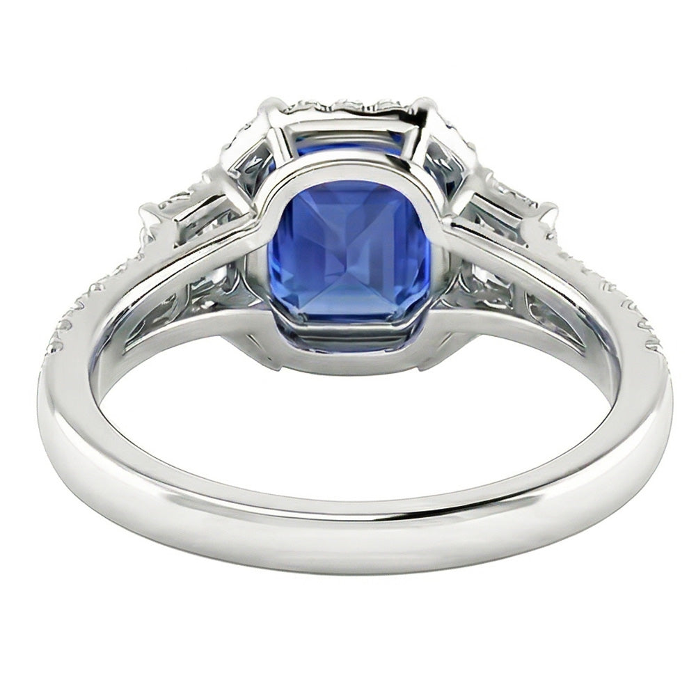 Round & Trapezoid Natural Earth Mined Diamond ( Not Lab Grown ) Halo Sapphire Engagement Ring 4 Carats