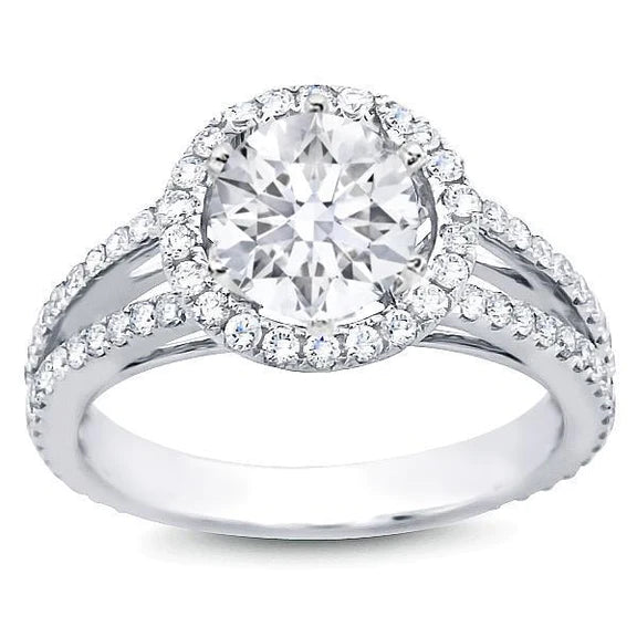 Round 2.75 Carats Natural Diamond Halo Ring White Gold