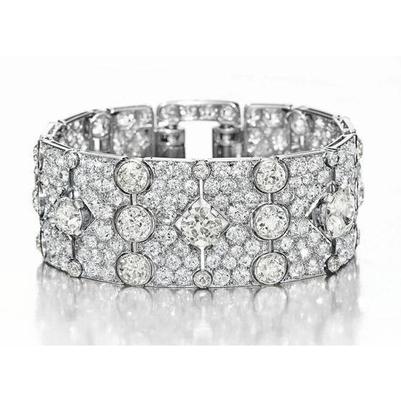 Round 20 Carats Genuine Diamond Carpet Bangle White Gold 14K