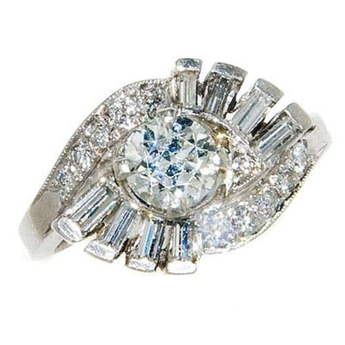 Round And Baguette Vintage Style Real Diamond Engagement Ring 2.30 Carats