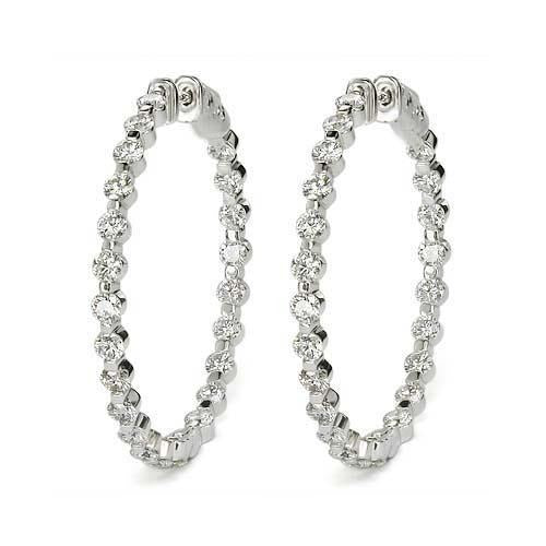 Round Brilliant Cut 4.50 Ct Natural Diamonds Ladies Hoop Earrings 14K Gold