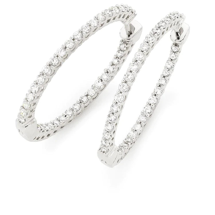 Round Brilliant Cut 4.50 Ct Real Diamonds Lady Hoop Earrings Gold 14K New