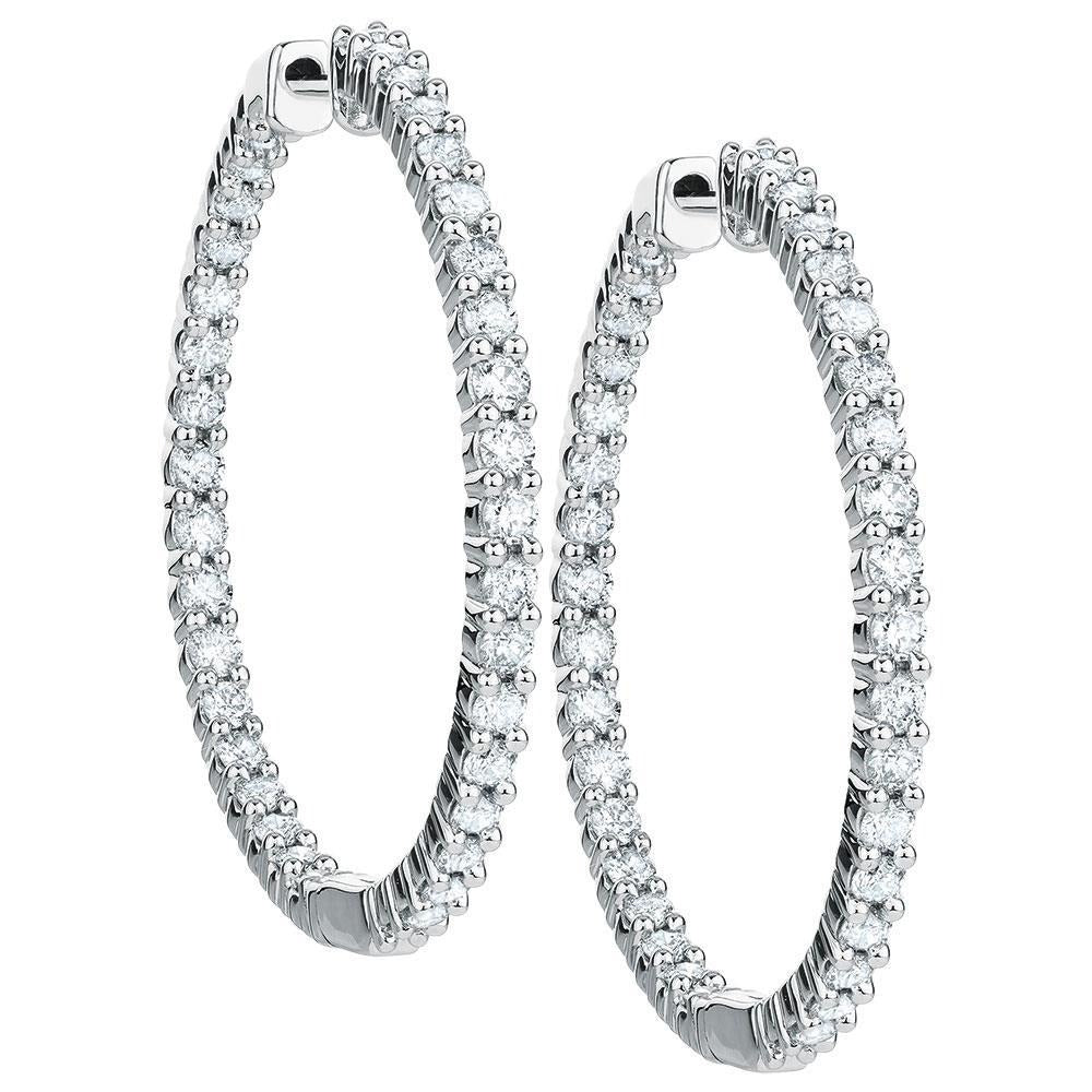 Round Brilliant Cut Real Diamond Hoop Earring White Gold 3.5 Ct. - Hoop Earrings-harrychadent.ca