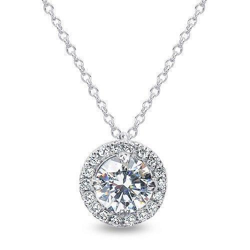 Round Brilliant Cut Real Diamond Necklace Pendant 1.70 Carat White Gold 14K