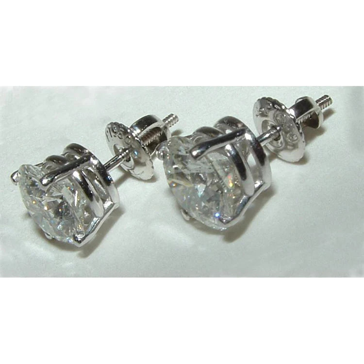 Round Brilliant Real Diamond Stud Post Women Earrings