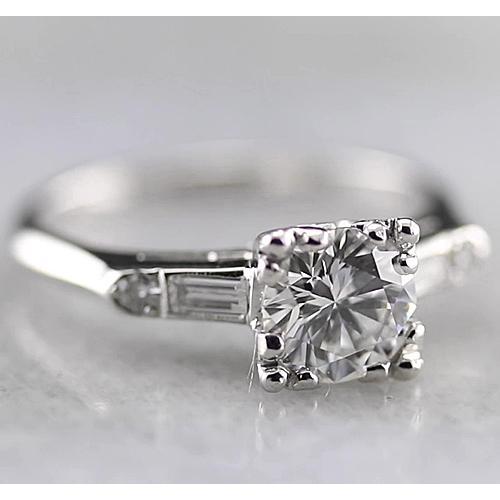 Round Center Natural Diamond Three Stone Ring White Gold 14K