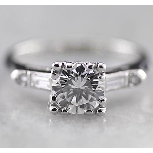 Round Center Natural Diamond Three Stone Ring 1.60 Carats White Gold 14K
