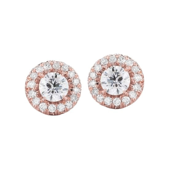 Round Cut 1.90 Carats Real Diamonds Studs Halo Earrings Rose Gold 14K - Halo Stud Earrings-harrychadent.ca