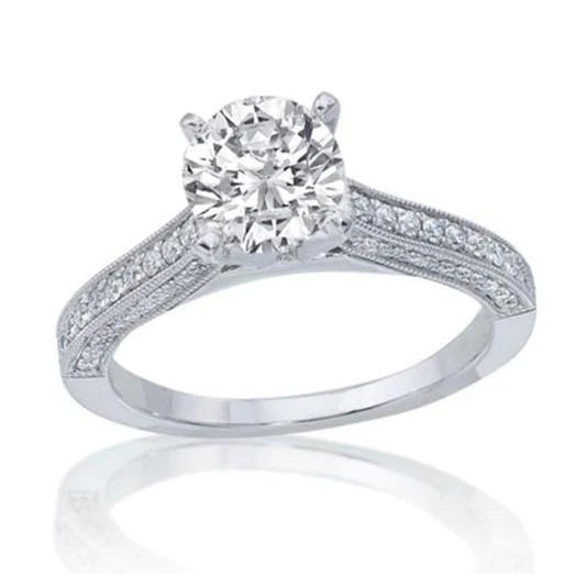 Round Cut 3.05 Carats Natural Diamond Engagement Ring Antique Style