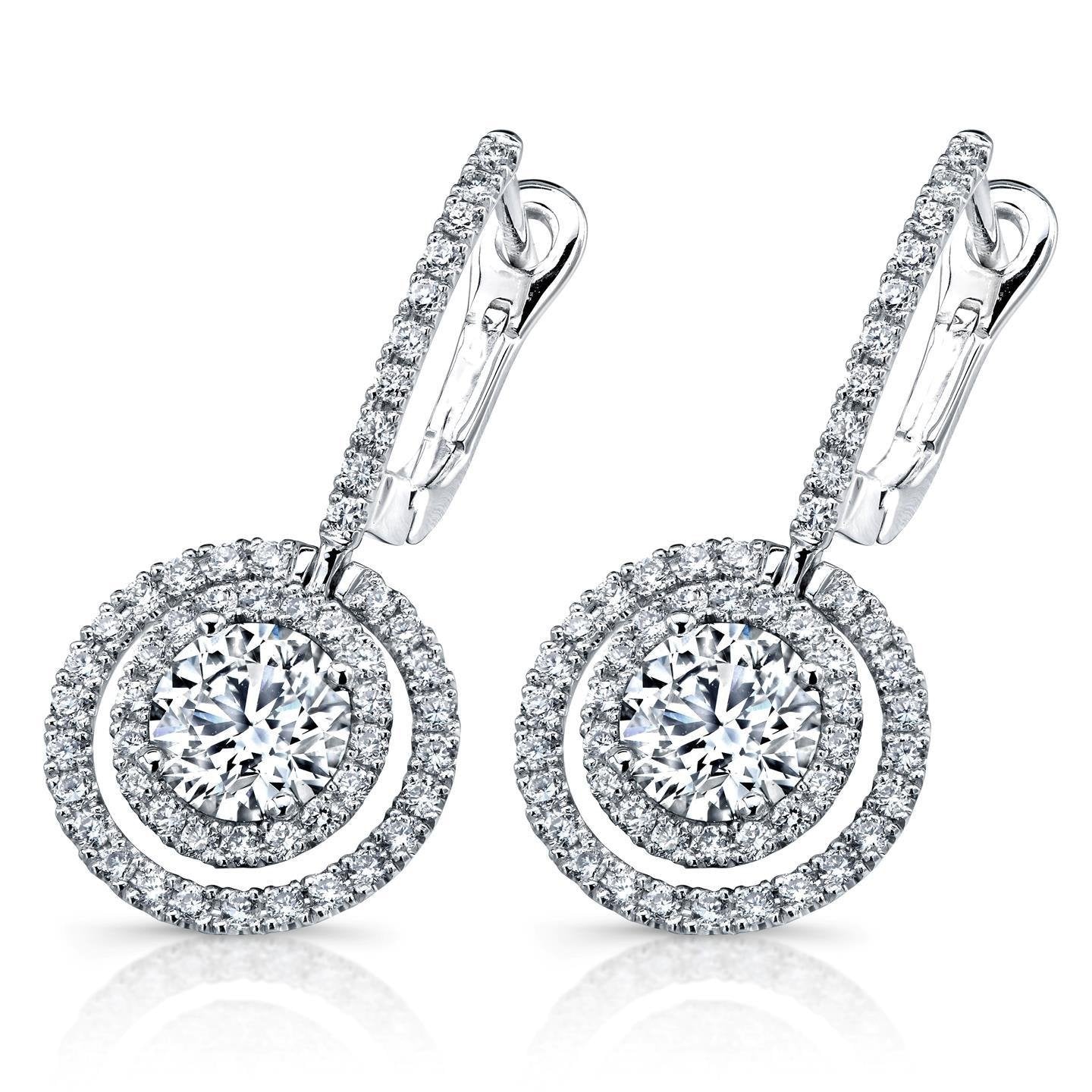 Round Cut 4.00 Carats Real Diamonds Lady Dangle Earrings 14K Gold White