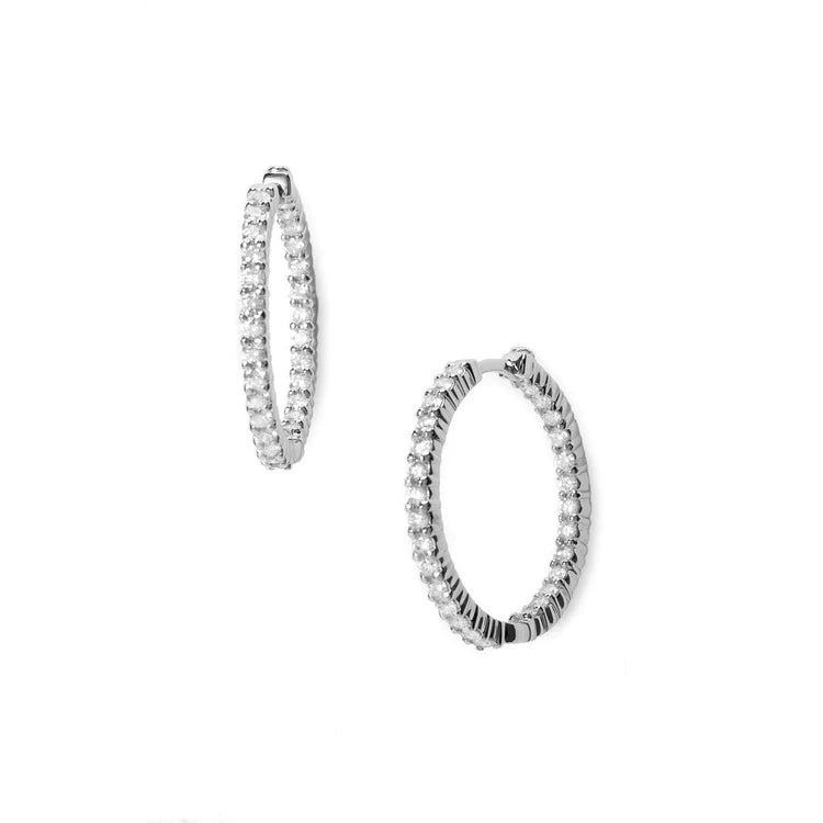 Round Cut 5.40 Carats Real Diamond Women Hoop Earrings 14K White Gold New