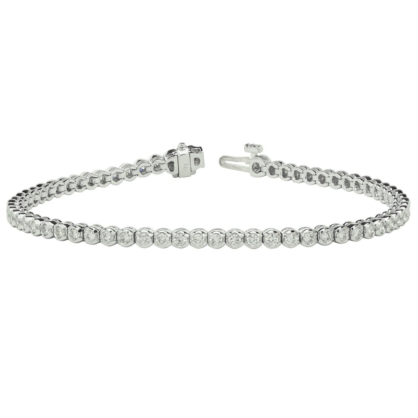 Round Cut Bezel Set 6 Carats Genuine Diamonds Tennis Bracelet WG 14K