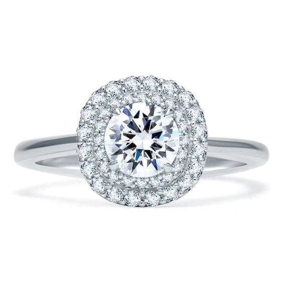 Round Cut Natural Diamond Double Halo Ring White Gold 14K 1.75 Carats