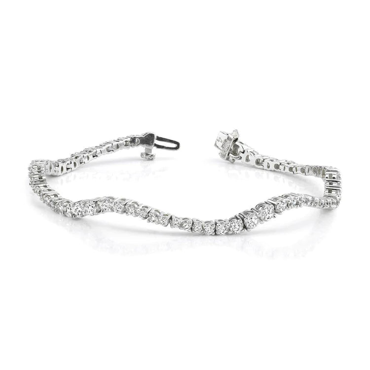 Round Cut Natural Diamonds White Gold 14K Classic Wave Journey Bracelet 7 Ct