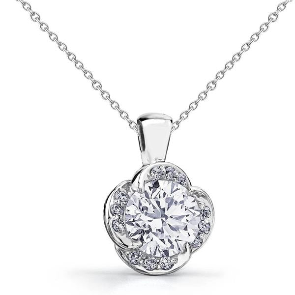 Round Cut Real Diamond Pendant Necklace 2.60 Carats White Gold 14K