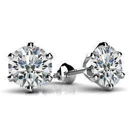 Round Cut Real Diamond Stud Earring 2.10 Carats White Gold Women Jewelry