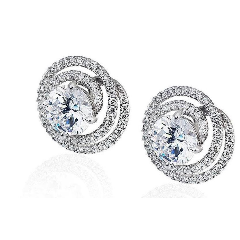 Round Cut Sparkling 2.76 Carats Real Diamond Lady Stud Earrings Halo