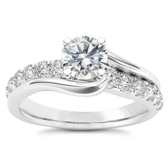 Round Cut Sparkling 3 Carats Real Diamond Engagement Ring White Gold 14K