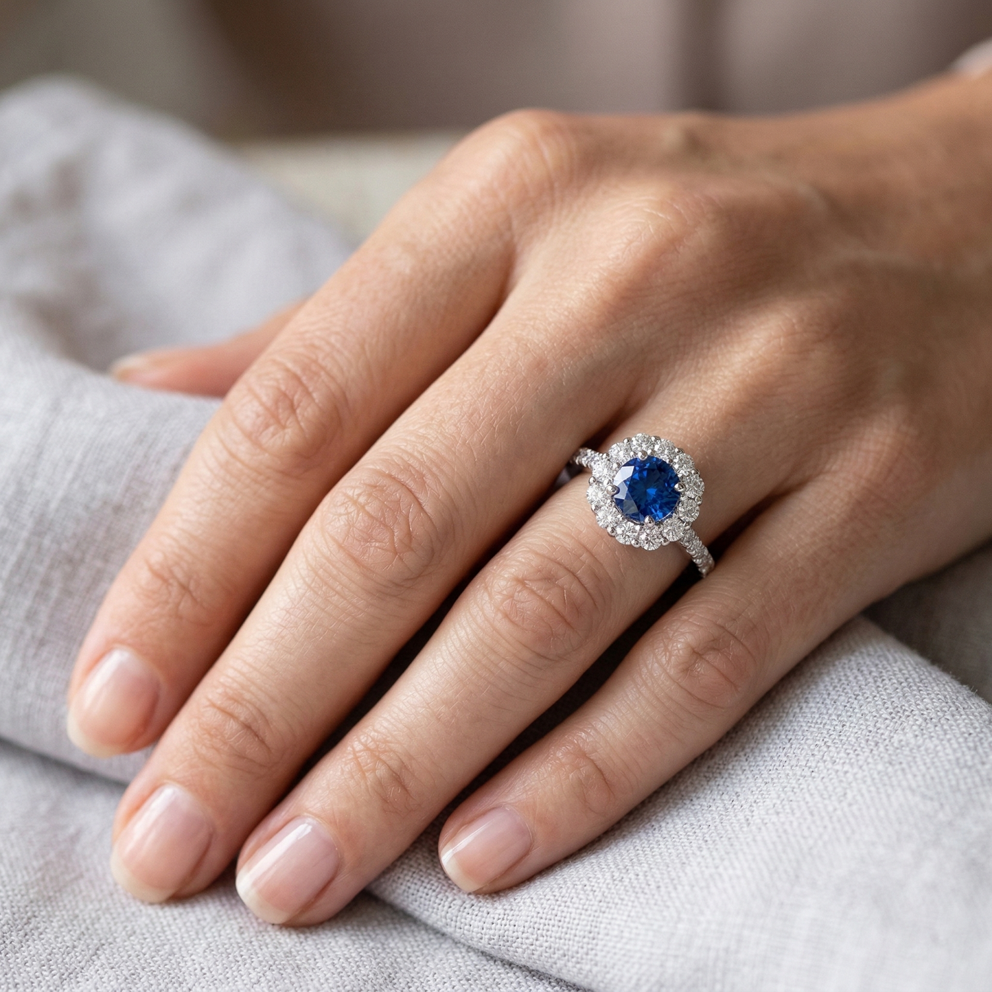 Round Cut Sri Lanka Sapphire Natural Earth Mined Diamond ( Not Lab Grown ) Ring Gold 14K 1.50 Carats