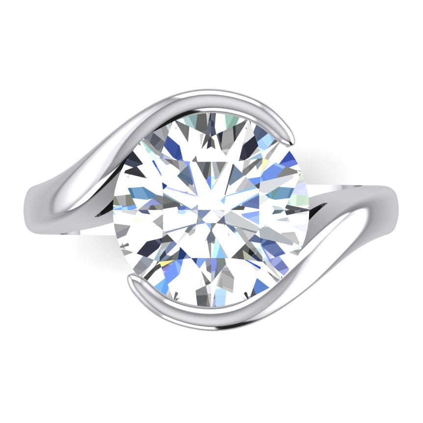 Ladies Round Real Diamond Ring Open Side View Gold F VS1 Jewelry