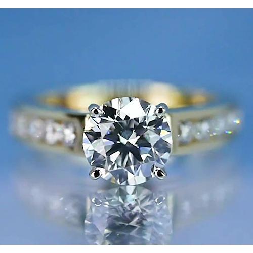 Round Engagement Ring 2.25 Carats Real Diamond Yellow Gold 14K Channel Set