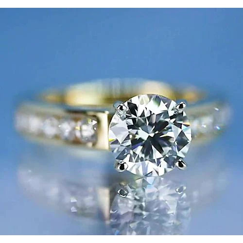 Round Engagement Ring 2.25 Carats Real Diamond Yellow Gold 14K Channel Set