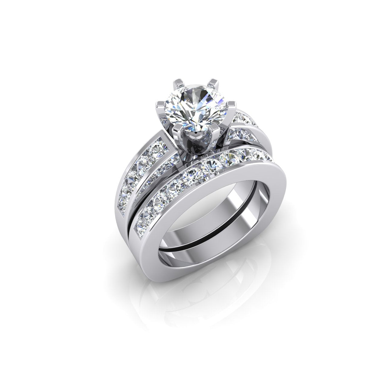 Round Euro Shank Natural Diamond Engagement Ring With Accents WG 14K