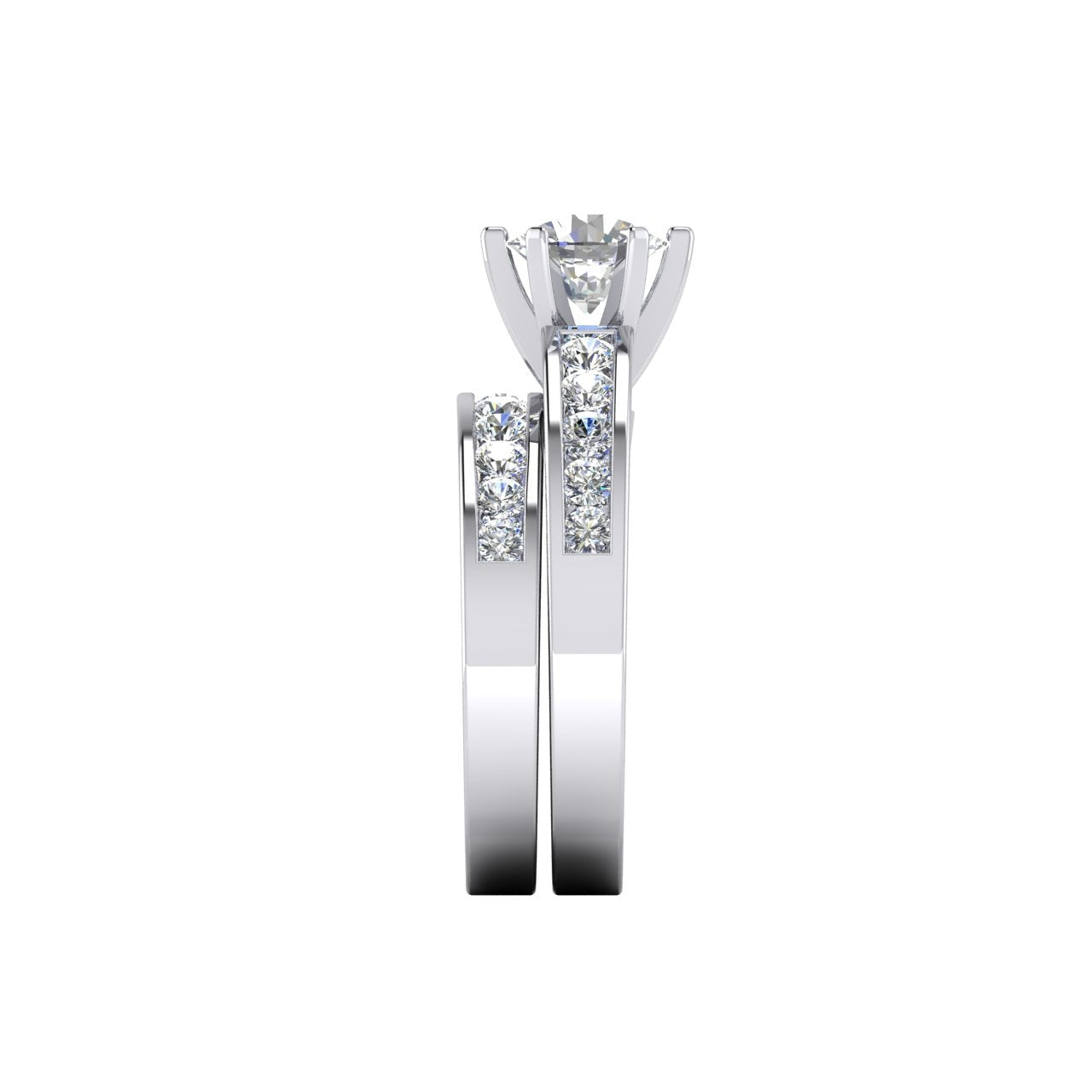 Round Euro Shank Natural Diamond Engagement Ring With Accents WG 14K