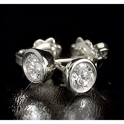 Round Genuine Diamond Bezel Style Stud Earring