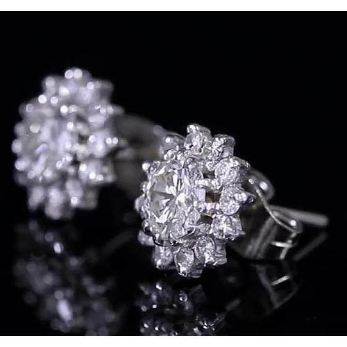Round Genuine Diamond Halo Stud Earring White Gold